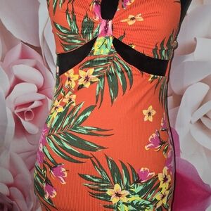 Tropical Floral Cutout Dress
